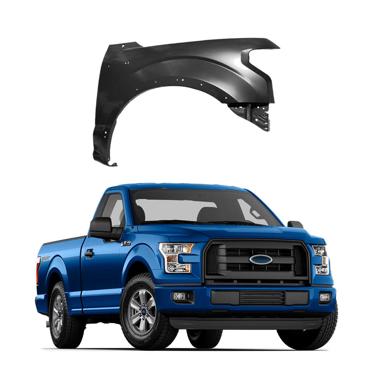 Replacement FRONT FENDER, RH, 2015-2020 Ford F150, (Alum)