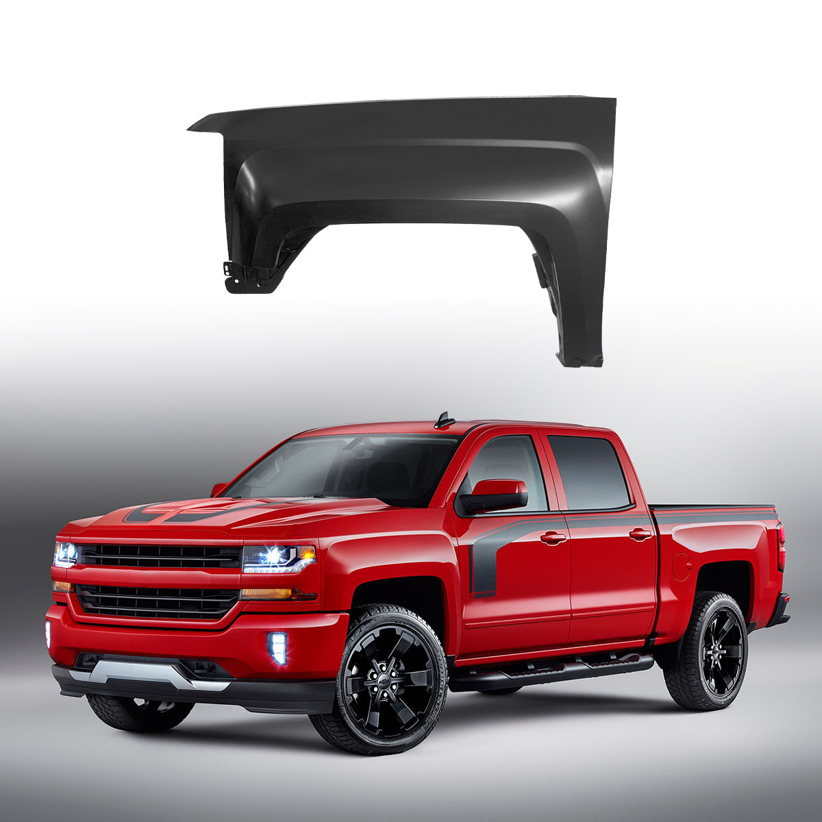 Replacement FRONT FENDER, LH, 2014-2018 Chevrolet Silverado 1500, 23303551, (Steel)