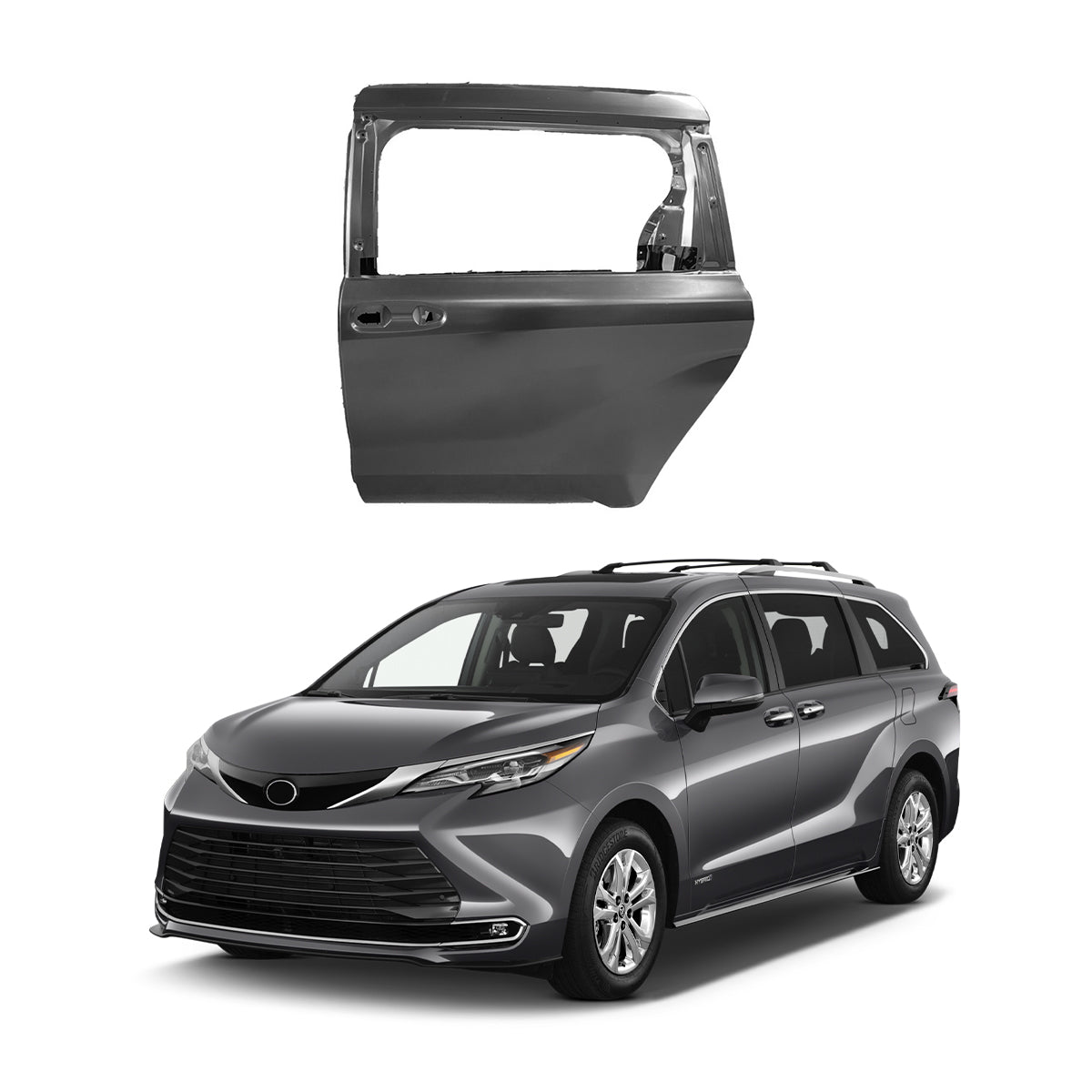 Replacement REAR DOOR, LH, 2021-2023 Toyota Sienna, 67004-08090, (Alum)