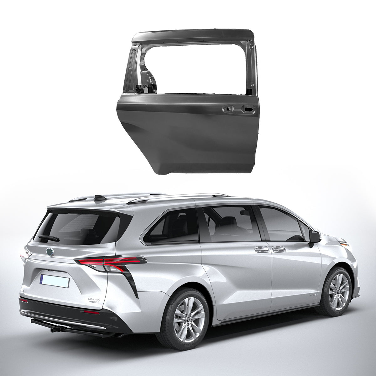 Replacement REAR DOOR, RH, 2021-2023 Toyota Sienna, 67003-08090, (Alum)