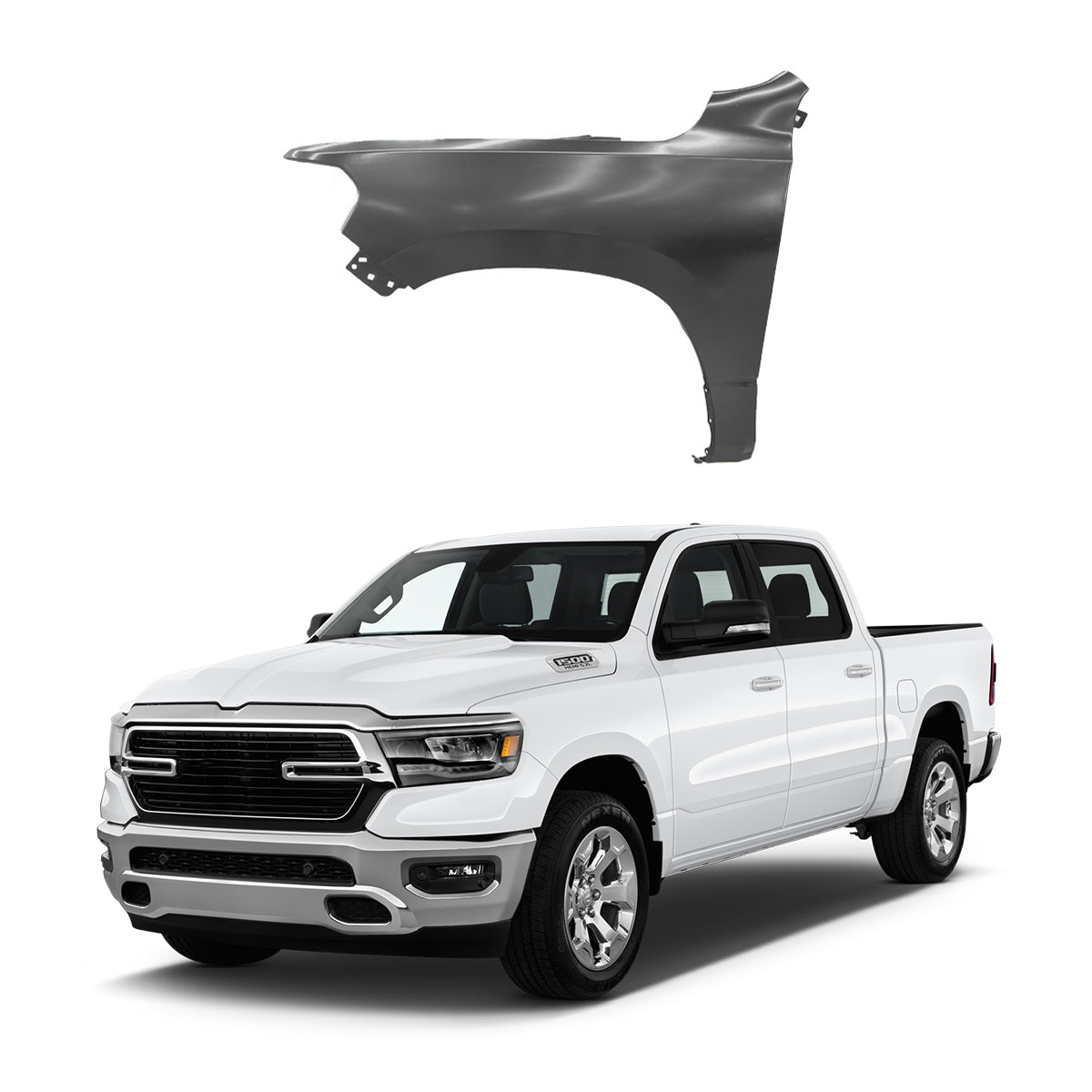 Replacement FRONT FENDER, LH W/O HOLE, 2019-2022 Ram 1500, (Steel)