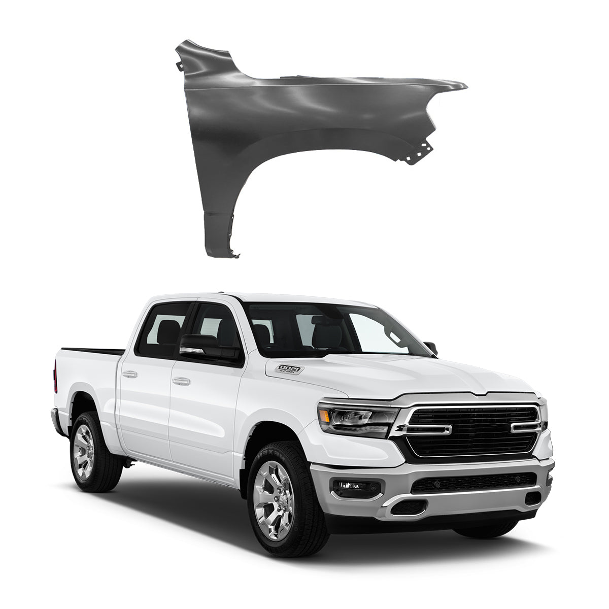 Replacement FRONT FENDER, RH W/O HOLE, 2019-2022 Ram 1500, (Steel)