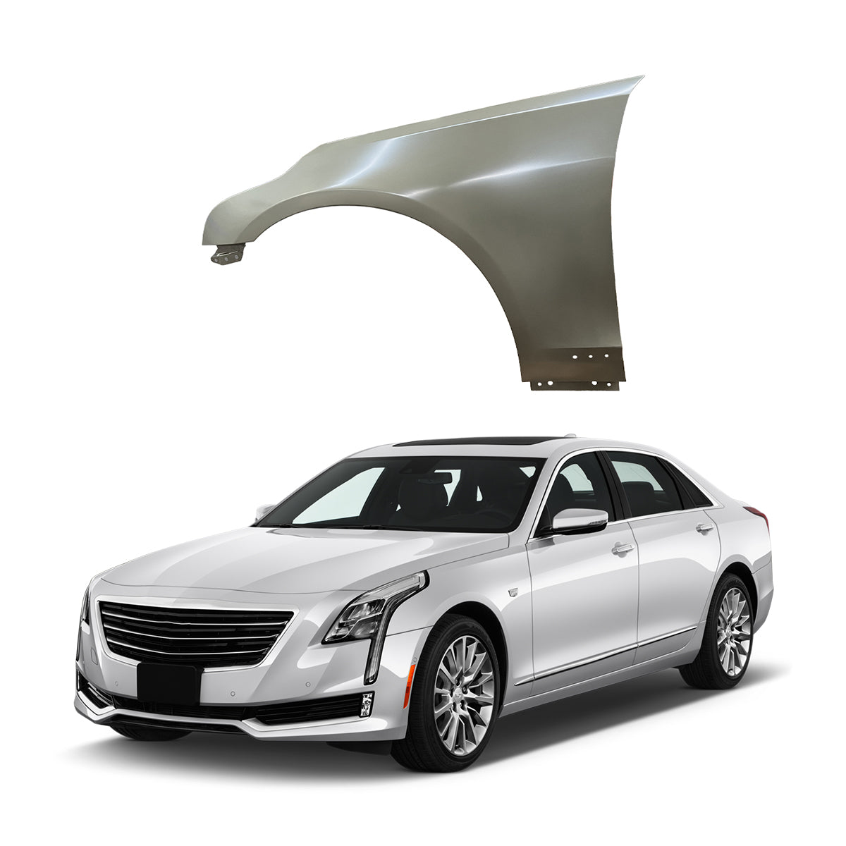 Replacement FRONT FENDER, LH, 2016-2020 Cadillac CT6, 84183376, (Alum)