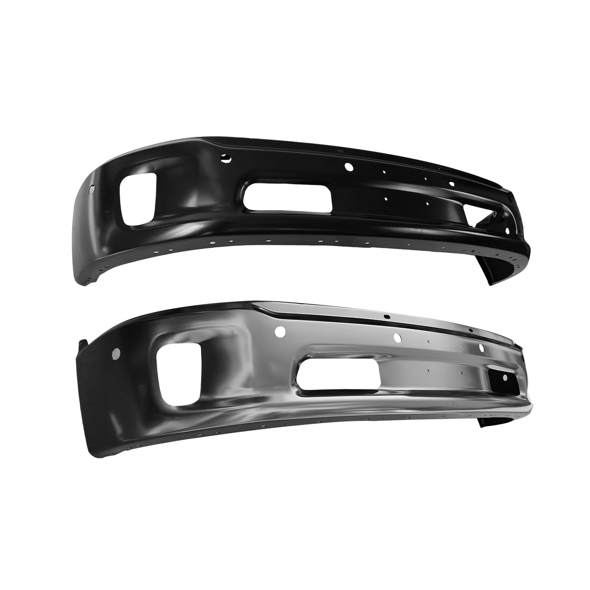 Replacement FRONT BUMPER, BLACKE-COATED, W/O FOG, W/O SENSOR, 2013-2018 Ram 1500, (Steel)