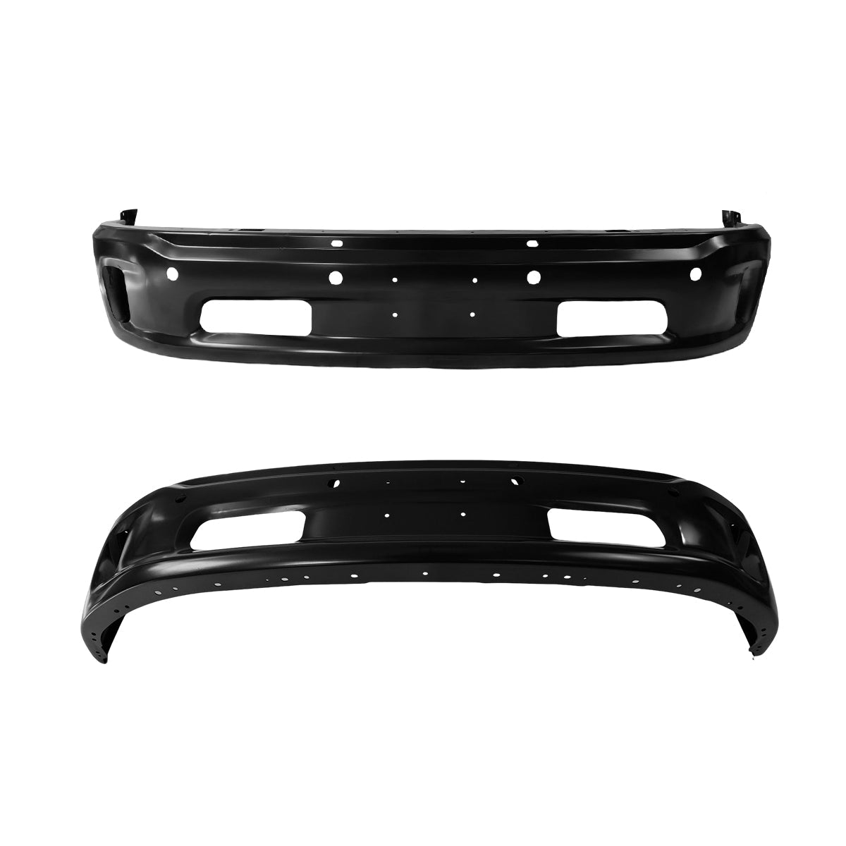 Replacement FRONT BUMPER, BLACKE-COATED, W/O FOG, W/O SENSOR, 2013-2018 Ram 1500, (Steel)
