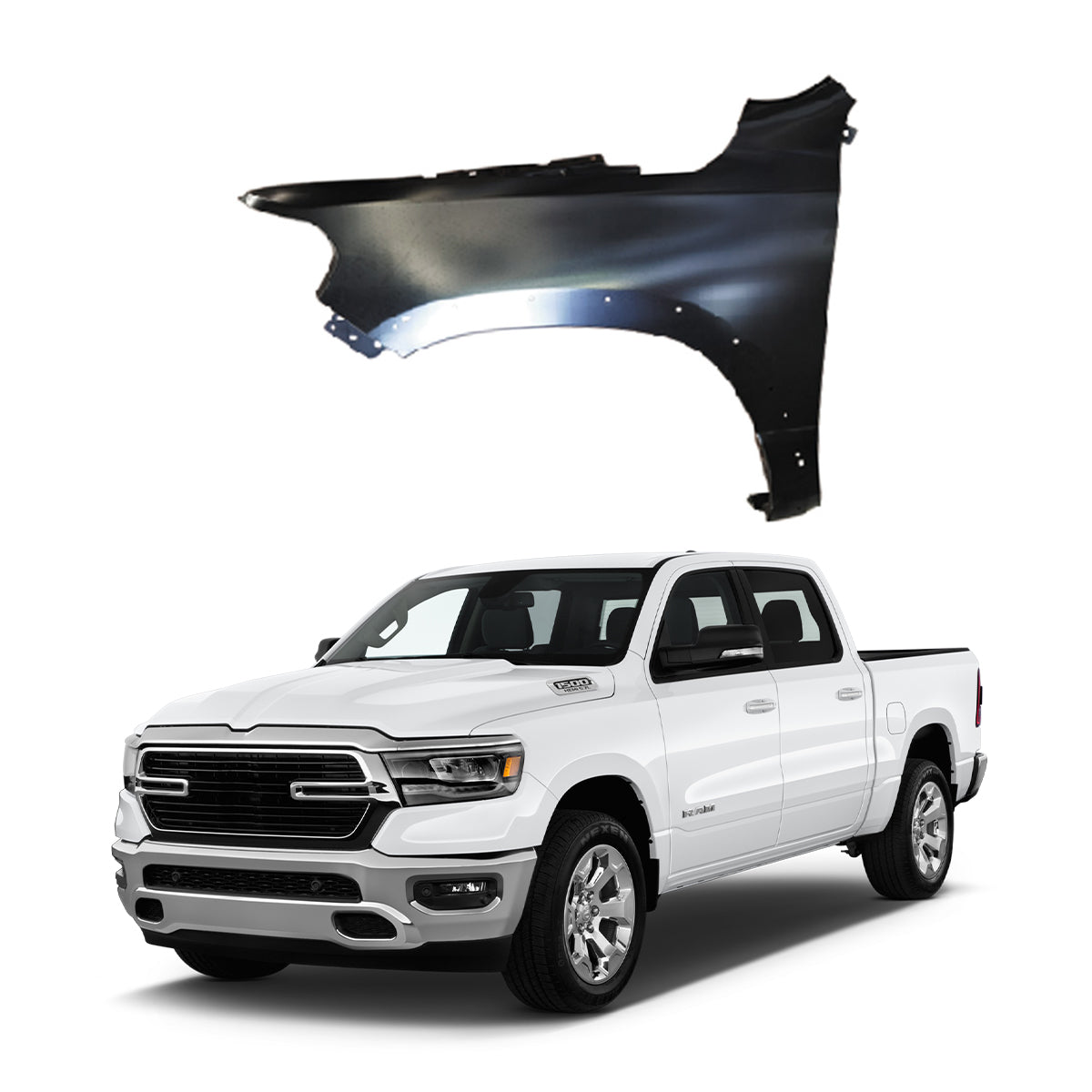 Replacement FRONT FENDER, LH W. HOLES, 2019-2022 Ram 1500, (Steel)