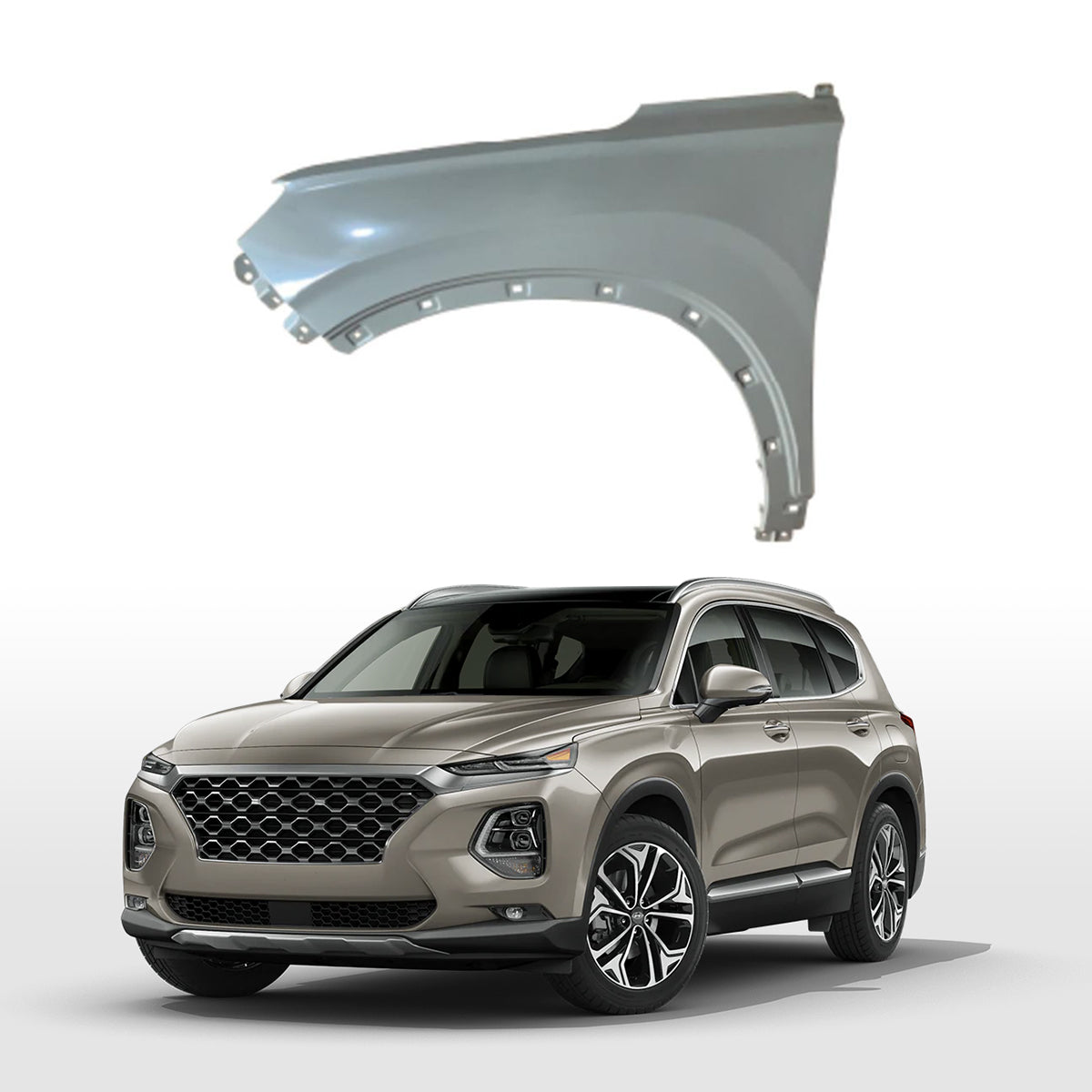 Replacement FRONT FENDER, LH, 2019-2023 Hyundai Santa fe, 66311-S1000, (Alum)