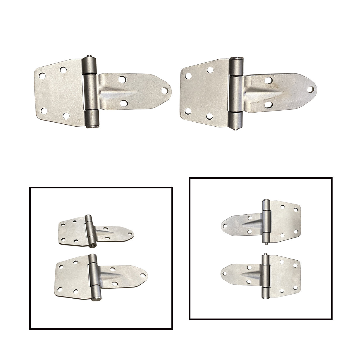 Front door hinges. Upper and Lower hinges for one door. Stainless Steel, for FJ40, FJ45 Toyota Land Cruiser