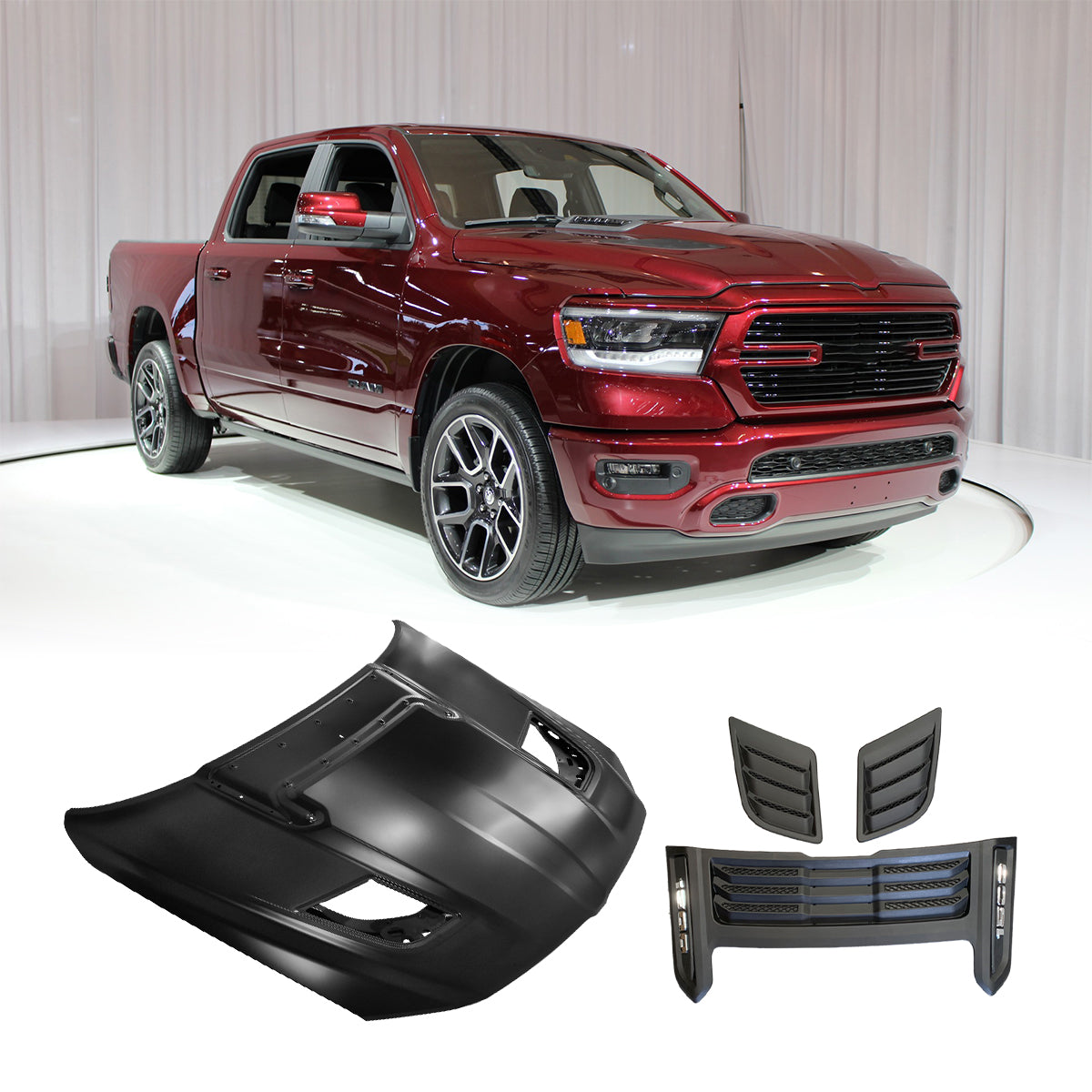 Replacement HOOD, BASE, 2019-2022 Ram 1500 REBEL(WITH VENTS), (Alum)