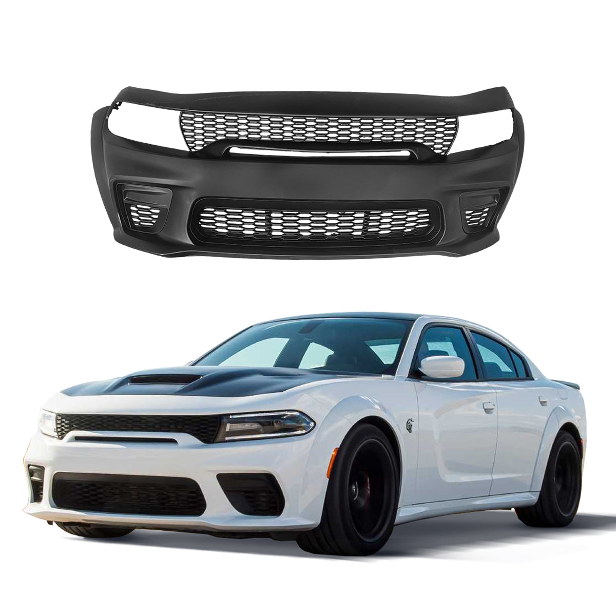 Replacement FRONT BUMPER, 2015-2021 Dodge Charger, (Plastic)