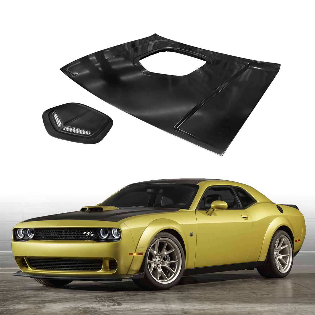 Replacement HOOD, FOR SHAKER W/O SCOOP, 2015-2021 Dodge Challenger,  68261379AD, (Alum)