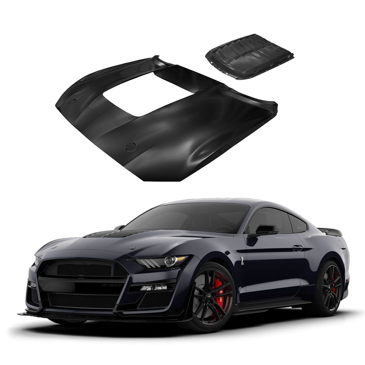 Replacement HOOD, GT500 STYLE, W. SCOOP, 2015-2017 Ford Mustang, (Alum)